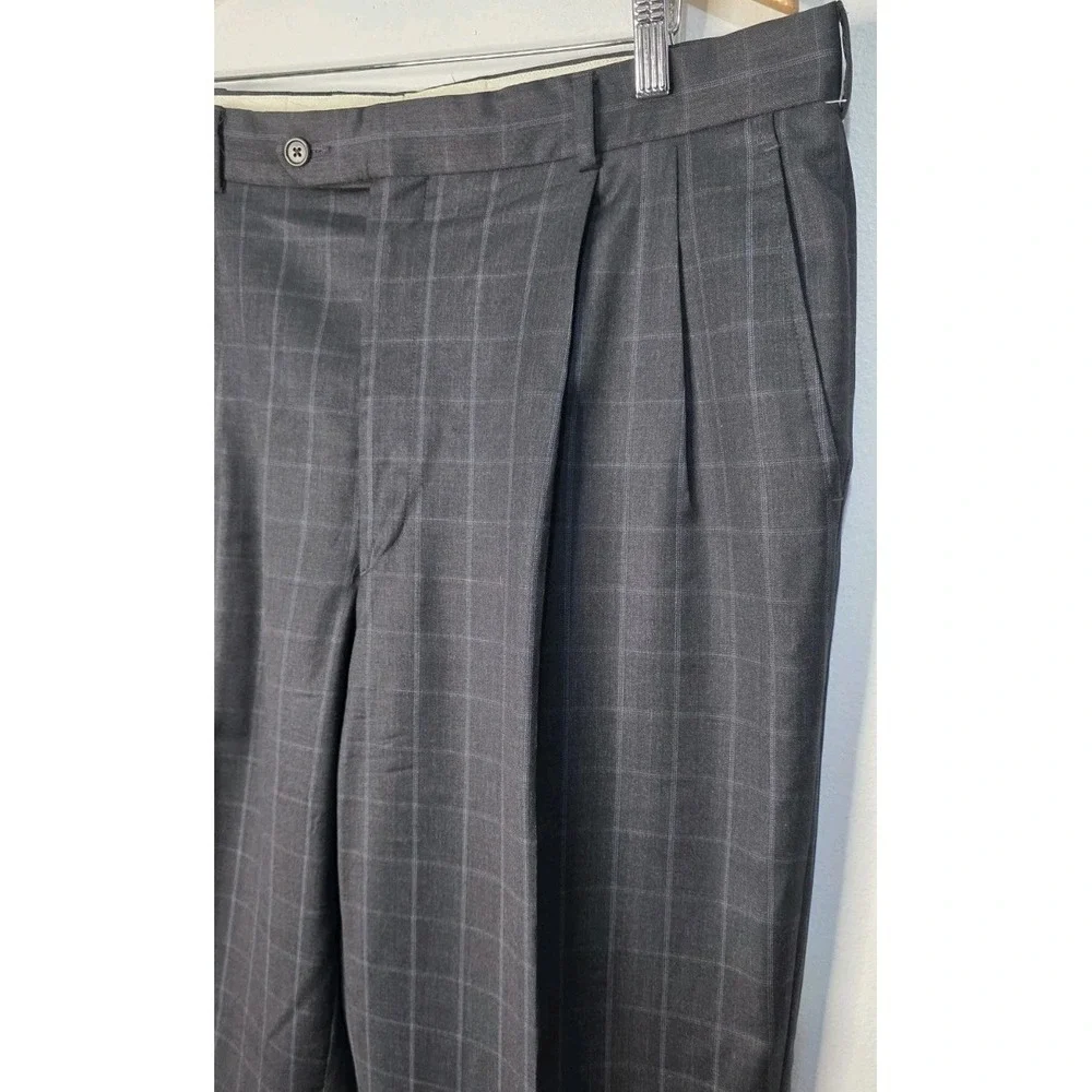 MILINEA 38x29 100% Wool Made Italy Men Gray Plaid Cuff Dress Pants Career Office